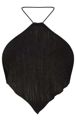 Black Halterneck Textured Crop Top