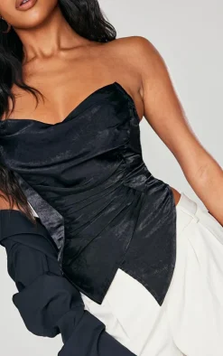 Black Hammered Satin Asymmetric Pointed Hem Corset