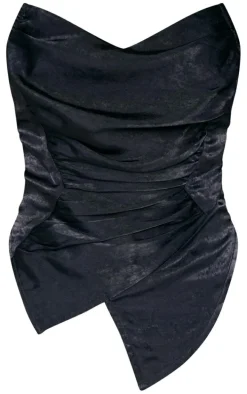 Black Hammered Satin Asymmetric Pointed Hem Corset