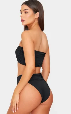 Black Hammered Trim Bandeau Bikini Top