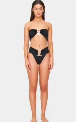 Black Hammered Trim Bandeau Bikini Top