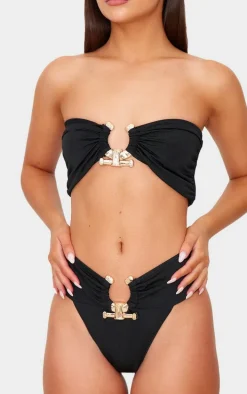 Black Hammered Trim Bandeau Bikini Top