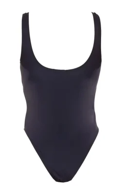 Black Hammered Trim Plunge Swimsuit