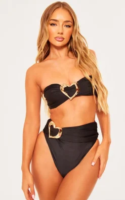 Black Heart Trim Bandeau Bikini Top