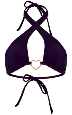 Black Heart Trim Halter Neck Bikini Top