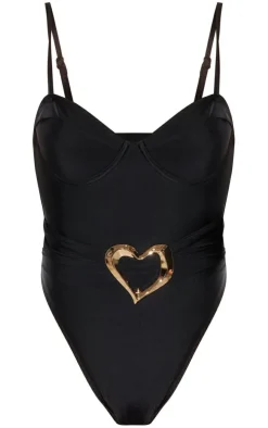 Black Heart Trim High Leg Swimsuit