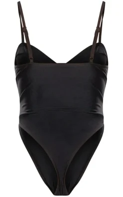 Black Heart Trim High Leg Swimsuit