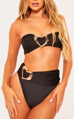 Black Heart Trim High Waist Bikini Bottoms
