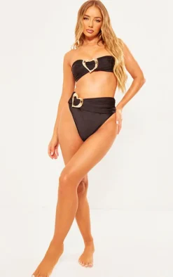Black Heart Trim High Waist Bikini Bottoms