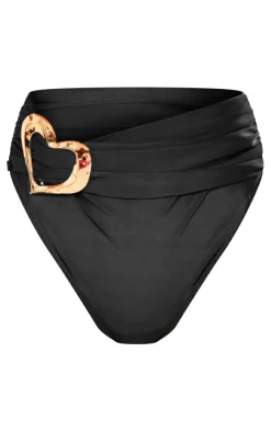 Black Heart Trim High Waist Bikini Bottoms