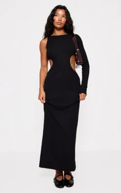Black Heavy Brushed Rib Cut Out Maxi Dress