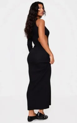 Black Heavy Brushed Rib Cut Out Maxi Dress