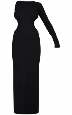 Black Heavy Brushed Rib Cut Out Maxi Dress