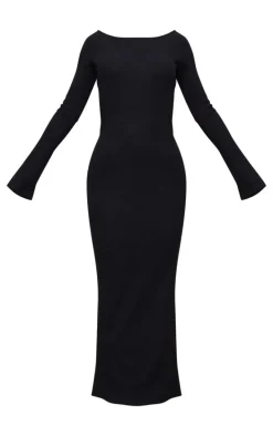 Black Heavy Brushed Rib Tie Back Maxi Dress