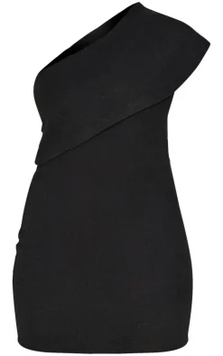 Black Heavy Rib Asymmetric Bodycon Dress