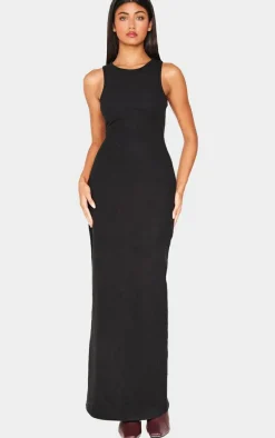 Black Heavy Rib Racer Sleeveless Maxi Dress