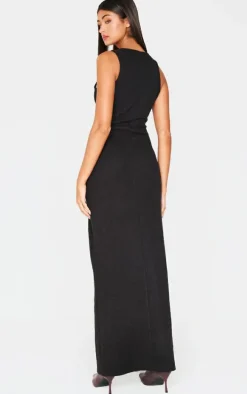 Black Heavy Rib Racer Sleeveless Maxi Dress