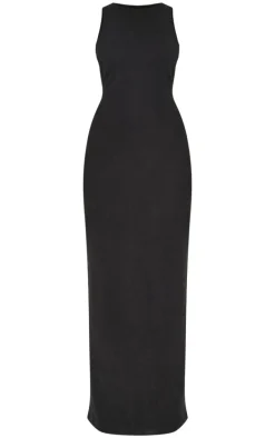 Black Heavy Rib Racer Sleeveless Maxi Dress