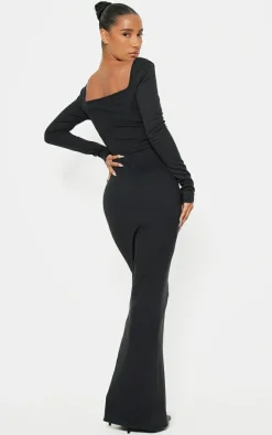 Black Heavy Rib Square Neck Maxi Dress