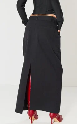 Black Heavy Twill Belted Midaxi Skirt