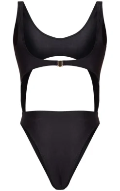 Black High Leg Cut Out Swimsuit