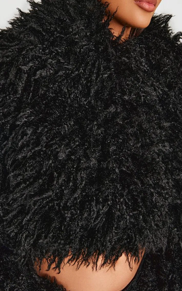 Black High Neck Faux Fur Cropped Jacket
