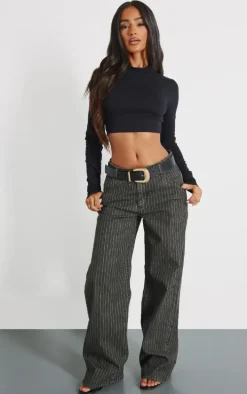Black High Neck Long Sleeve Crop Top