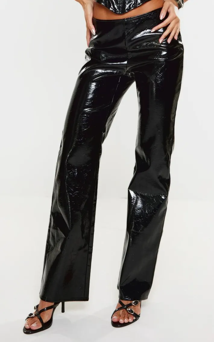 Black High Shine Faux Leather Pants