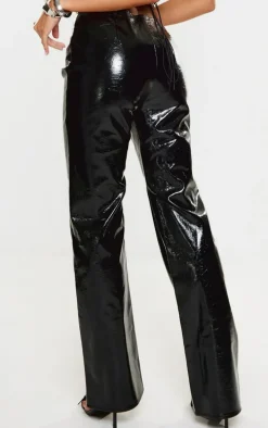Black High Shine Faux Leather Pants