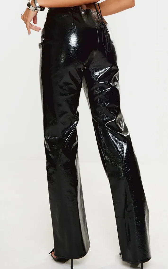 Black High Shine Faux Leather Pants