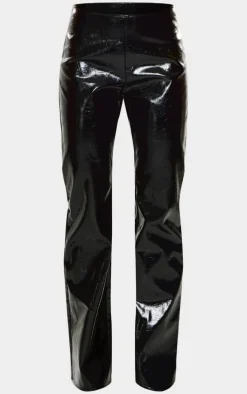 Black High Shine Faux Leather Pants