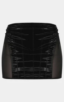 Black High Shine Panelled Extreme Micro Mini Skirt