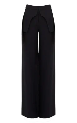 Black High Waisted Peplum Detail Straight Leg Pants