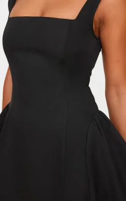 Black Hip Pleated Shift Dress