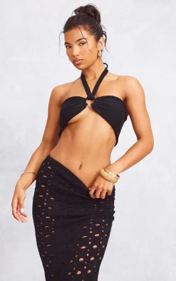 Black Hole Detail Knitted Midi Skirt