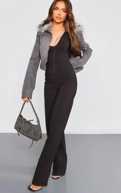 Black Hook And Eye Corset Detail Flared Jumpsuit