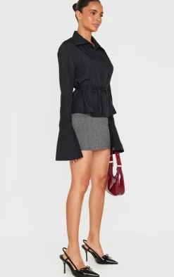 Black Hook And Eye Flare Sleeve Shirt