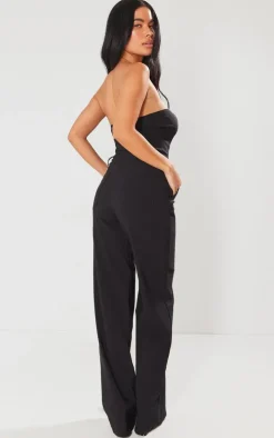 Black Hook And Eye Stretch Woven Jumpsuit
