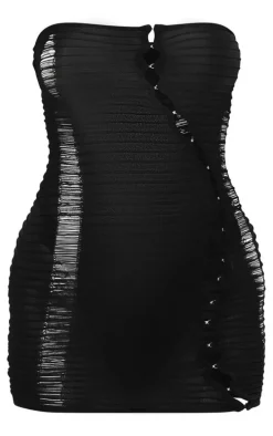Black Hook And Eye Textured Sheer Knit Dress