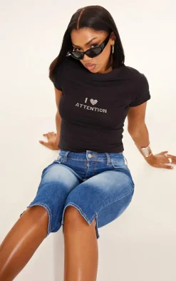 Black Hot Fix Attention Fitted T Shirt