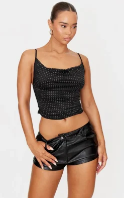 Black Hot Fix Cowl Neck Cami Top