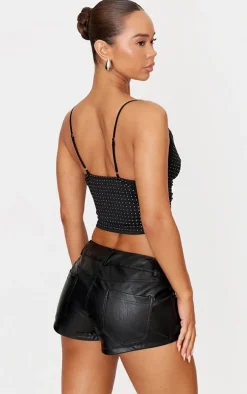 Black Hot Fix Cowl Neck Cami Top