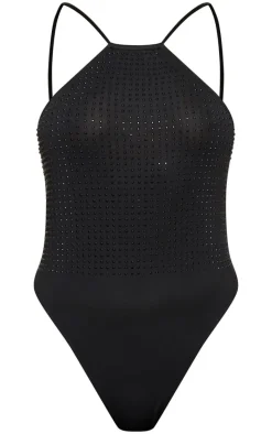 Black Hot Fix Cross Back Bodysuit