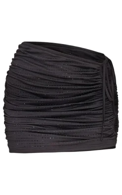 Black Hot Fix Double Layer Cut Out Side Mini Skirt