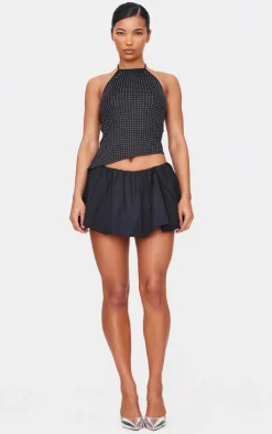 Black Hot Fix Halterneck Open Back Long Top