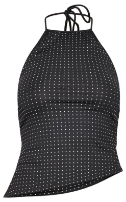 Black Hot Fix Halterneck Open Back Long Top