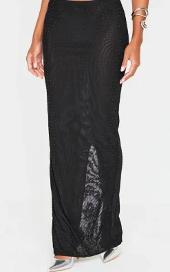 Black Hot Fix Mesh Maxi Skirt