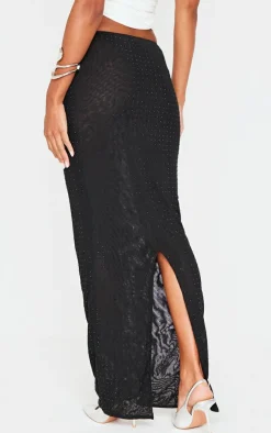 Black Hot Fix Mesh Maxi Skirt