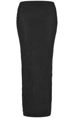 Black Hot Fix Mesh Maxi Skirt