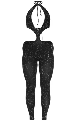 Black Hot Fix Seamless Cut Out Strappy Jumpsuit
